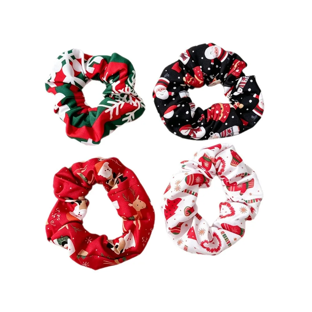 1Pc Elastic Christmas Hair Ties, Print Fabric Scrunchies for Women, Holiday Party Hair Accessories No Damage