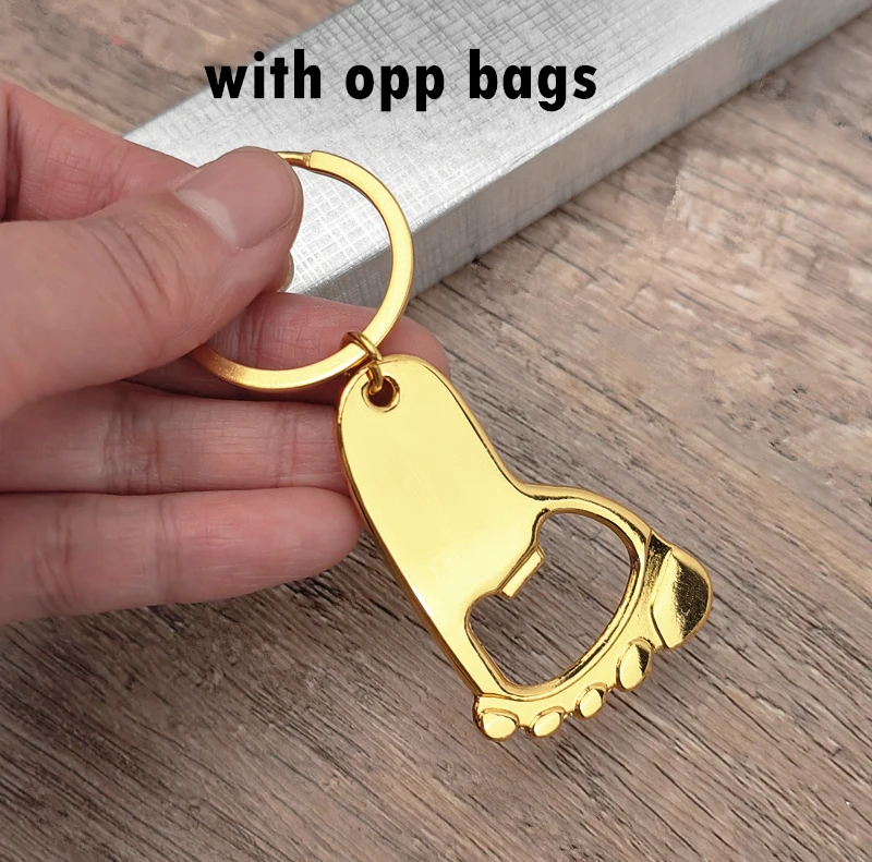 Personalisierte Babyparty-Geschenke, goldener fußförmiger Schlüsselanhänger, Flaschenöffner, Gastgeschenk zur Taufe, Feier, Party, Souvenir, Geschenke für Gäste – Detail 4