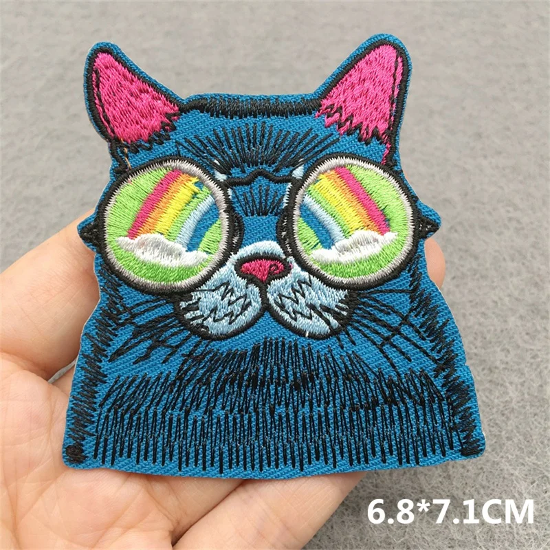 Kat Gezicht Geborduurde Patch Cartoon Dier Patch Ijzer Op Patches Voor Kleding Thermoadhesive Patches Op Kleding Naaien Stickers