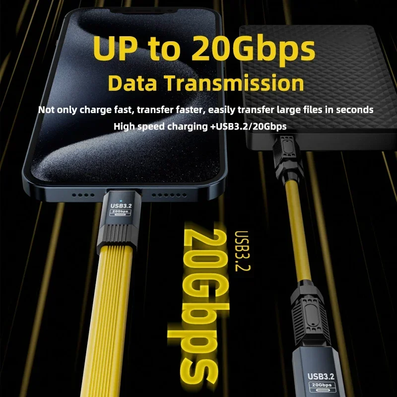 100W Flat Male To Female Type C To C Extension Data Cable USB3.2 20Gbps 8K USB C Cable Cord for IPhone 15 Huawei Xiaomi Switch