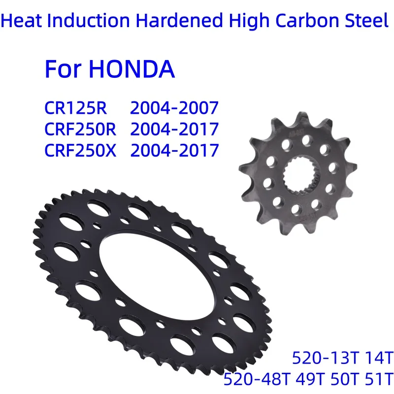 520-13T 14T 48T 49T 50T 51T Front Rear Star Sprocket for Honda CRF 250R 250X CRF250R CRF250X 2004-2017 CR 125R CR125R 2004-2007