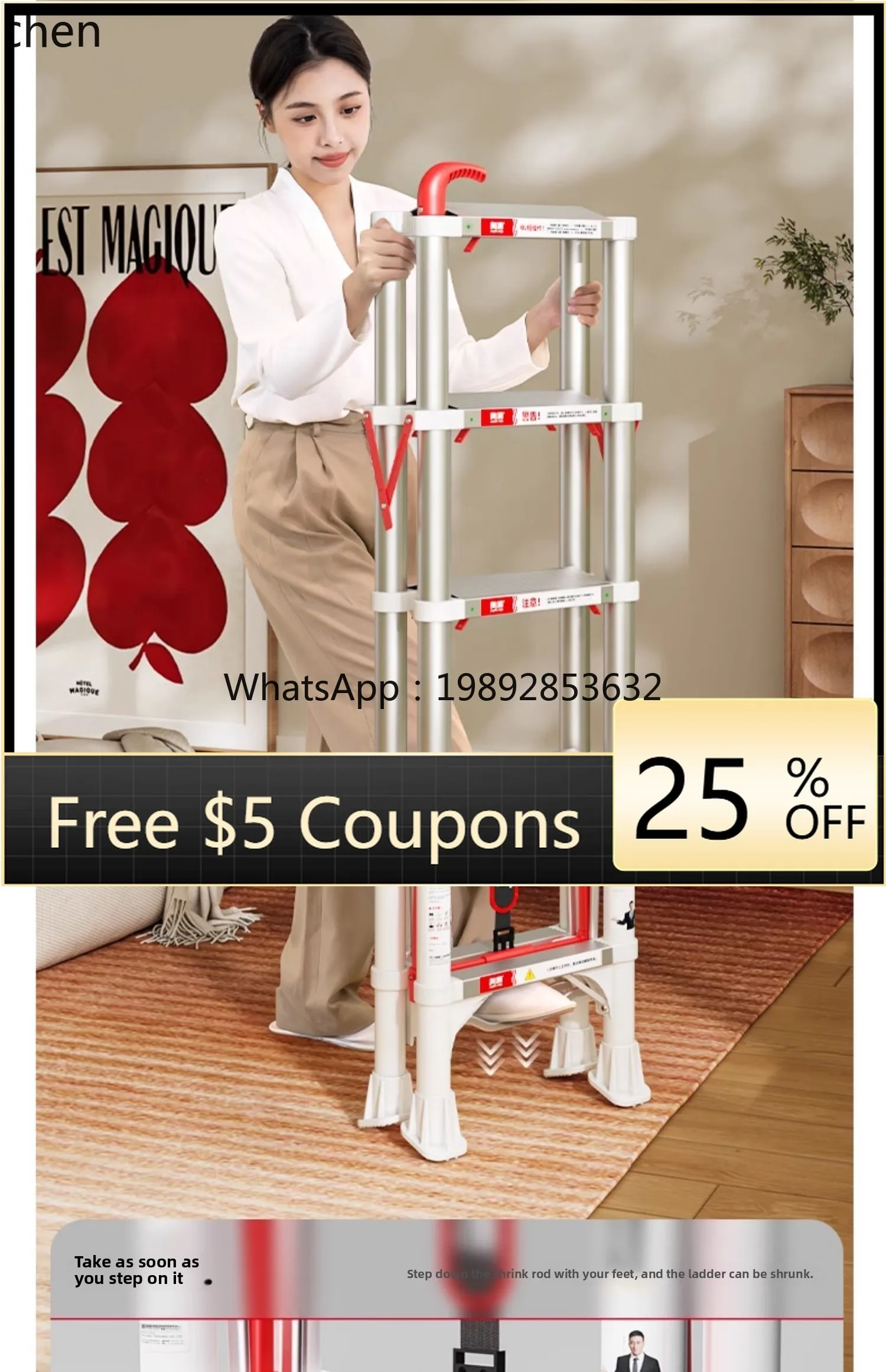 lock household folding telescopic herringbone ladder aluminum alloy thickened multi-function portable lifting small staircase
