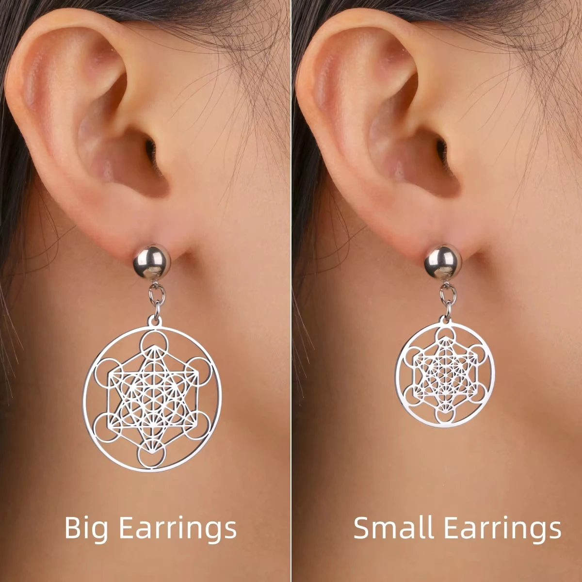 LIKGREAT Archangel Metatron Cube Stud Earrings for Women Stainless Steel Magic Angel Seal Sacred Geometry Jewelry Gifts