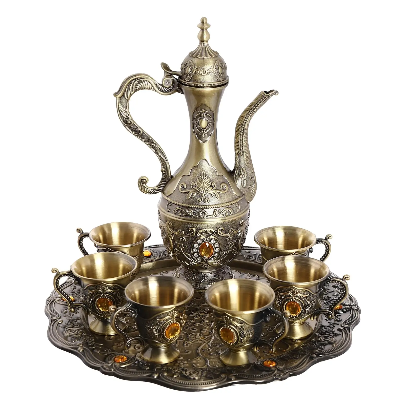 طقم شاي تركي، طقم فناجين قهوة تركية عتيقة مع وعاء و6 أكواب، كؤوس شاي تركية لديكور المنزل وعيد الميلاد وعيد الميلاد