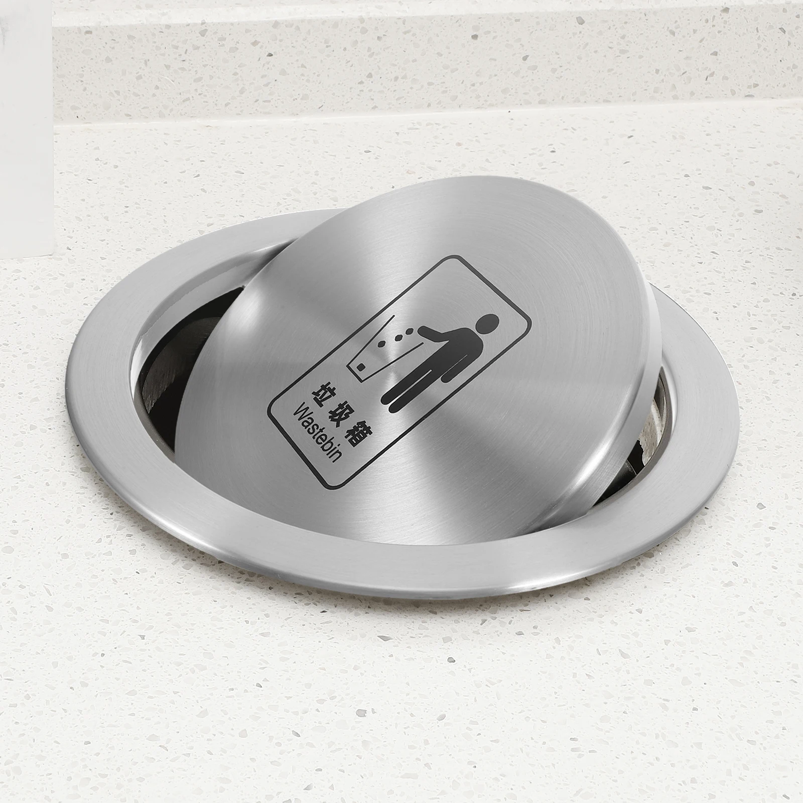 

Stainless Steel Embedded Trash Can Lid for Kitchen Bathroom Round Cover Swing Flap Chute Countertop Garbage Bin Replacement Part