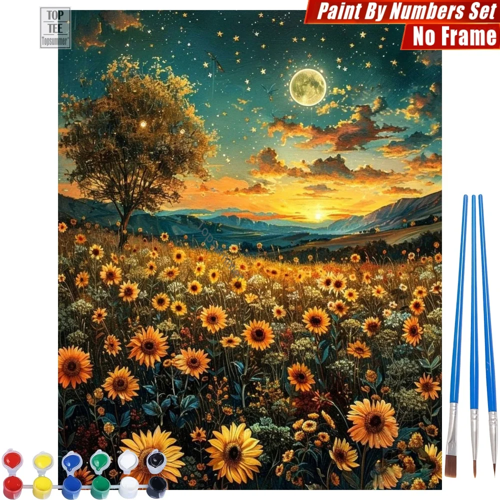 

Golden sunflowers sunset Paints By Number Set - Starry serene contrast Living Room Wall Art Birthday Gift For Son