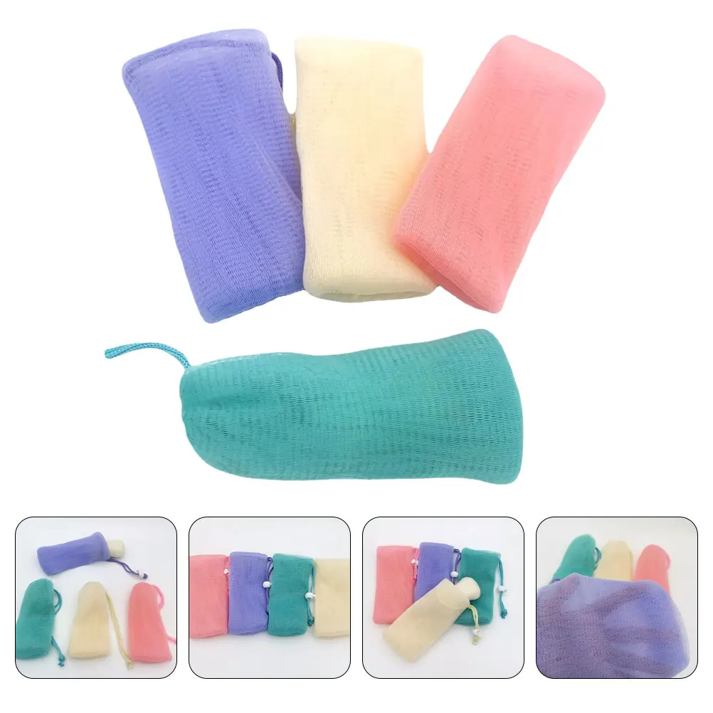 

4 Pcs Soap Mesh Bag Colored Sponge Rice Foaming Bar Scrubber Pouch Exfoliating Shower Bags Bath Tools Skin Friendly Soft
