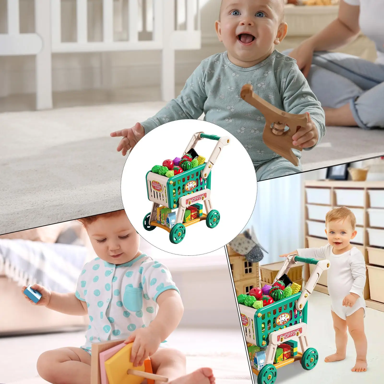 Grocery Cart For Kids Kids Shopping Cart Toy Play Kitchen Accessories Pretend Play Educational Toys Fake Food For Boys Girls