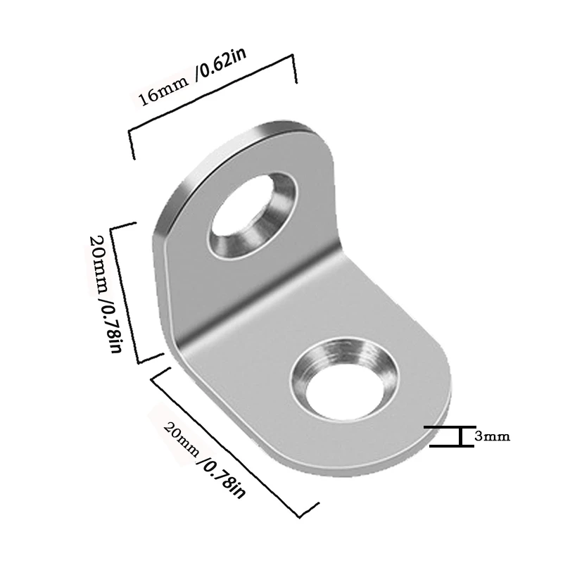 10pcs 20mm x 20mm Corner Brace Joint Right Angle Bracket Fastener Stainless Steel for Wood Furniture Bed Frame Cabinet