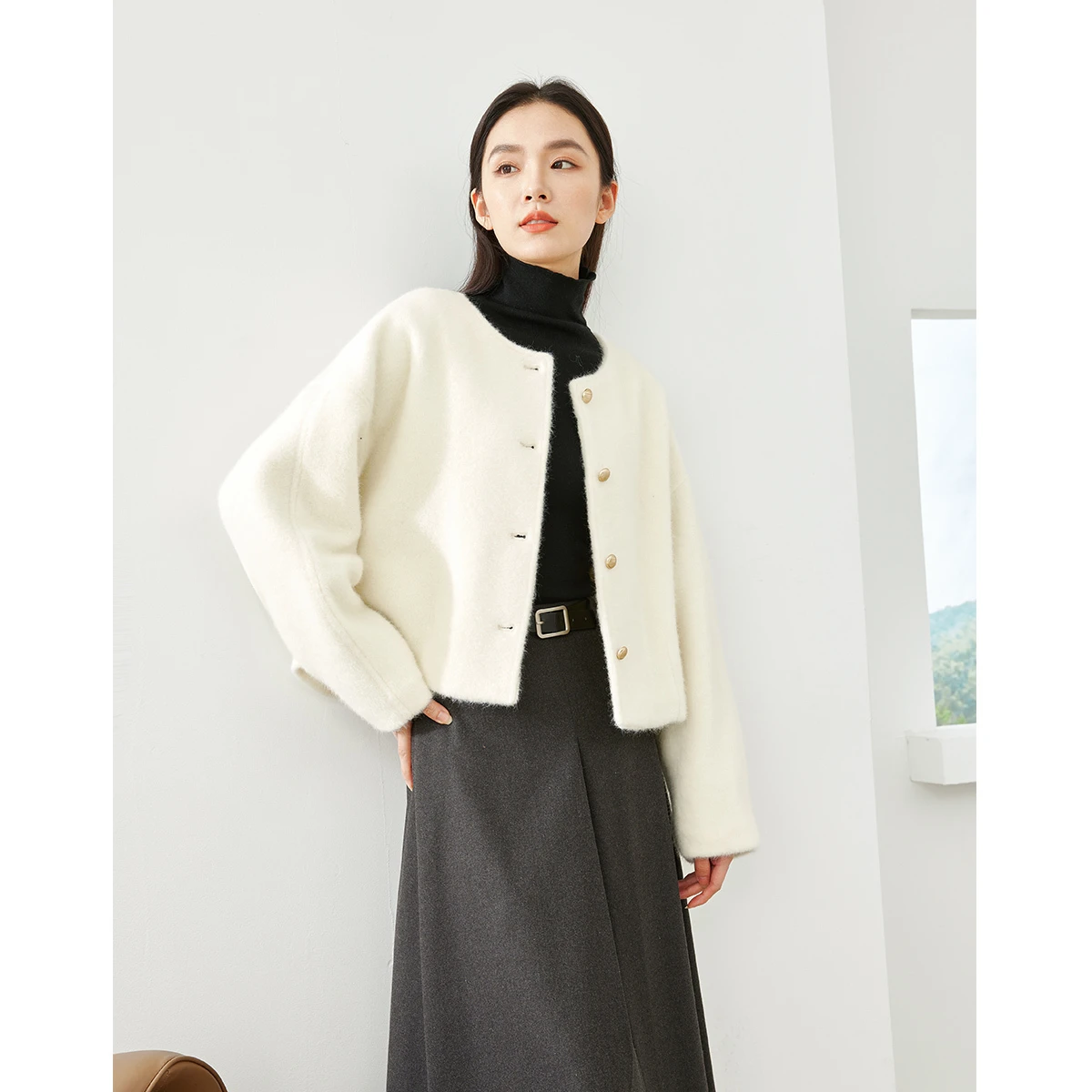 

VIMLY женское укороченное полушерстяное пальто, повседневные стеганые утепленные куртки, зима 2022, элегантная женская верхняя одежда с круглым вырезом M5573