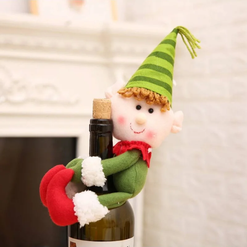 Weihnachts-Weinflaschenverschlüsse, dekorative Weihnachtsmützen, Weinbeutel-Set, festliche Feiertags-Party-Tischdekoration, Weihnachtsaccessoires