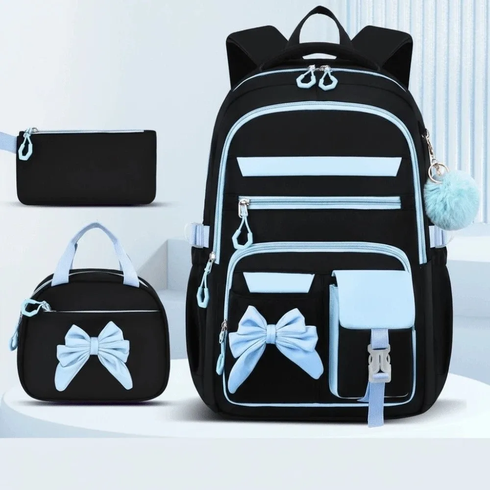 Daypack Three-piece School Bag Set with Pen Bag with Lunch Bag Large Capacity Backpack Contrast Color Scratch Prevention