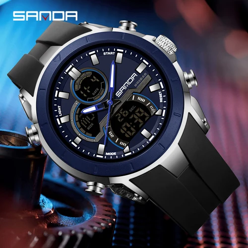 Imagen 1 del producto SANDA 6279 relojes electrónicos de cuarzo para hombre pantalla Dual calendario de Esfera Grande luminoso impermeable reloj Digital para deportes al aire libre