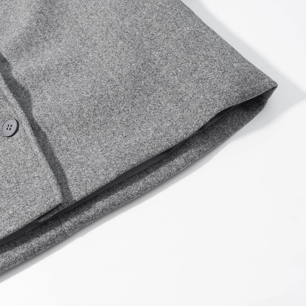 Cappotto da donna in lana allentata con colletto alla coreana, manica lunga, tasca con bottoni, autunno/inverno, nuova moda