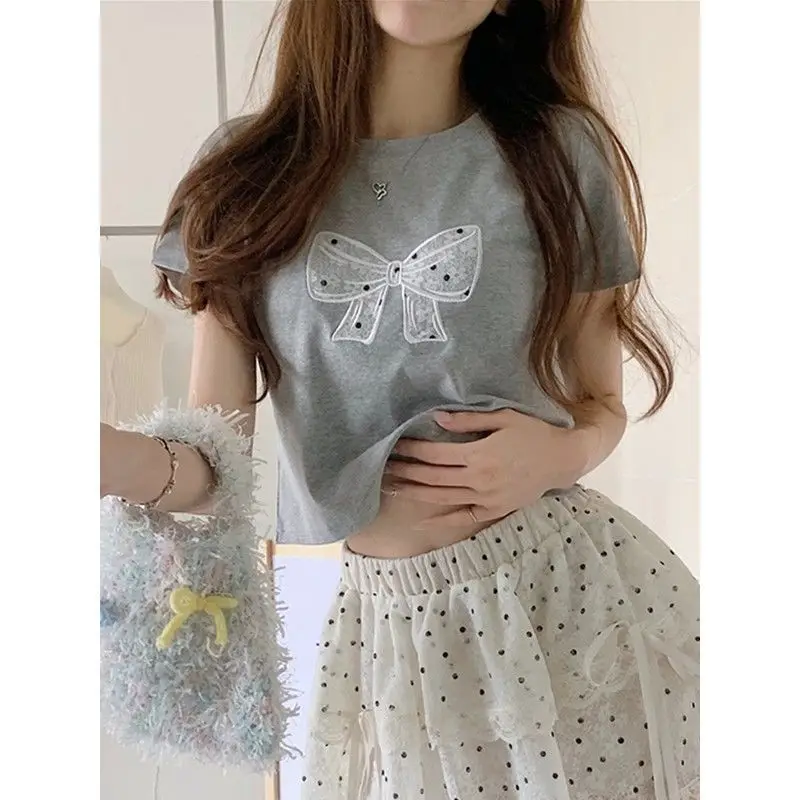 

Юбка с высокой талией в горошек с кружевом и вышивкой, женская модная уникальная летняя юбка-кейк для повседневной носки