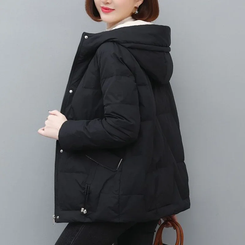 Quilted Padded Women\'s Jackets Patchwork Female Coats Duck Down Hoodie Long Padding Thick Overcoat Korean 2024 Aesthetic Elegant