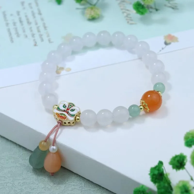 Natural Yellow Gobi Jade Bracelet Women's Niche Lion Awakening Bracelet Fringed Hand Jewelry