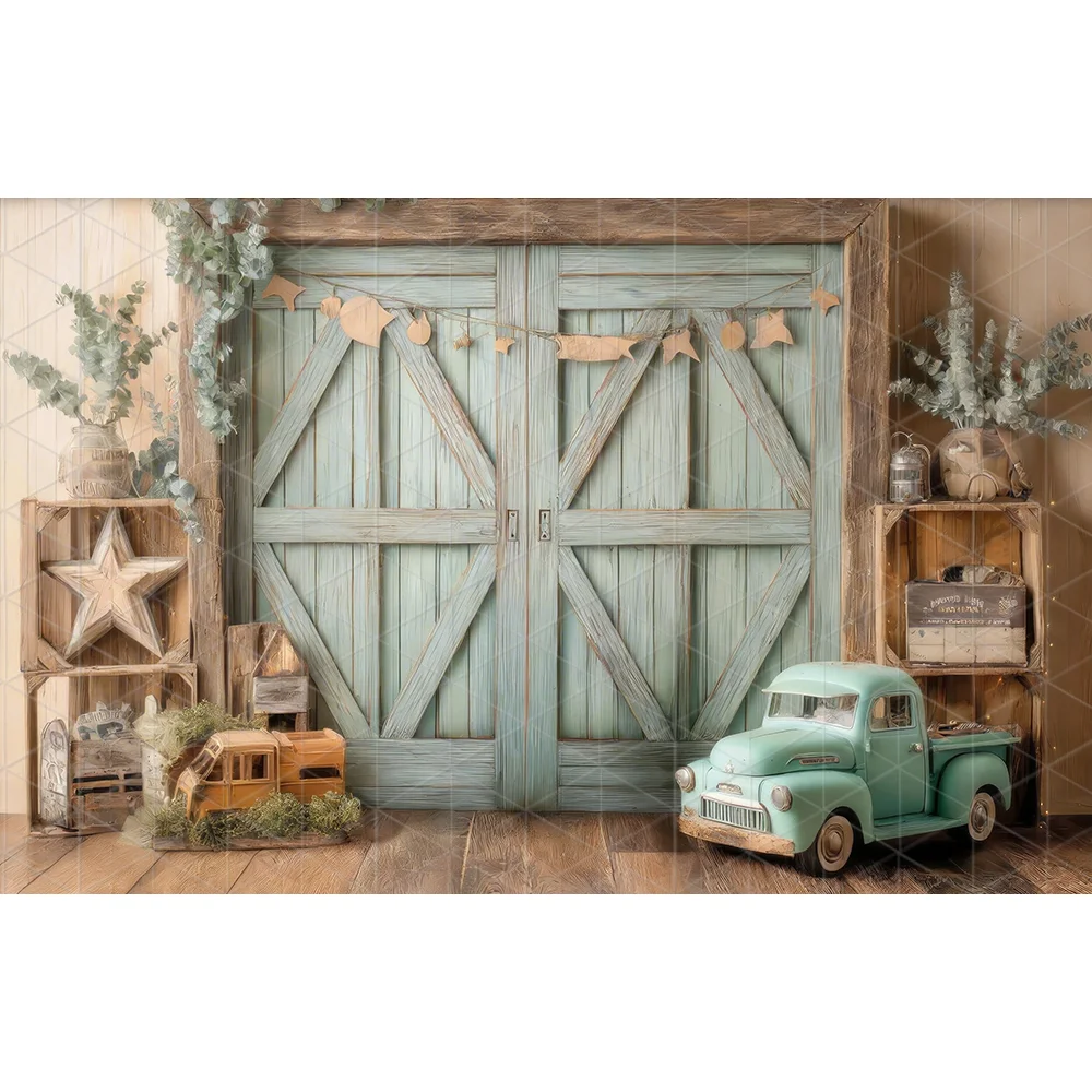Vintage Farm Barn With Little Car Background Baby Shower Kids Photobooth Summer Beach Backdrop Cake Smash Boy Birthday Photocall