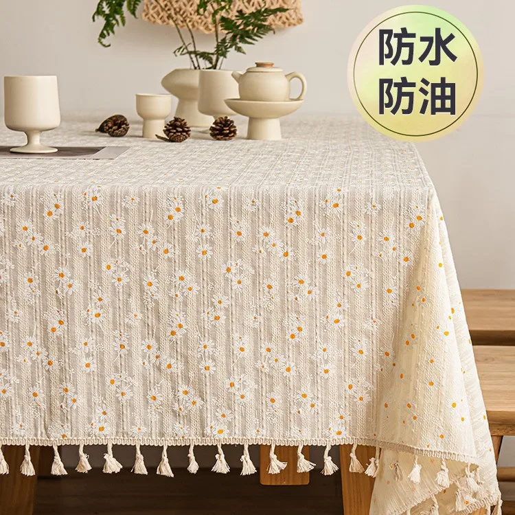 Cotton and Linen Wind Tablecloth Waterproof and Oil-proof Leave-in Fabric Rectangular Coffee Table Cloth New Dining Table