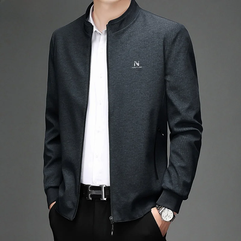 

Мужская повседневная куртка Hengyuanxiang с воротником-стойкой, свободного кроя, тонкая, для весны и осени, в стиле «папина одежда», больших размеров, удобная.