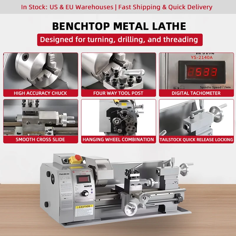 Professional OEM 750W 72.9kg Heavy Duty Energy Mining Manual Mini Bench Metal Lathe for Accurate Turning