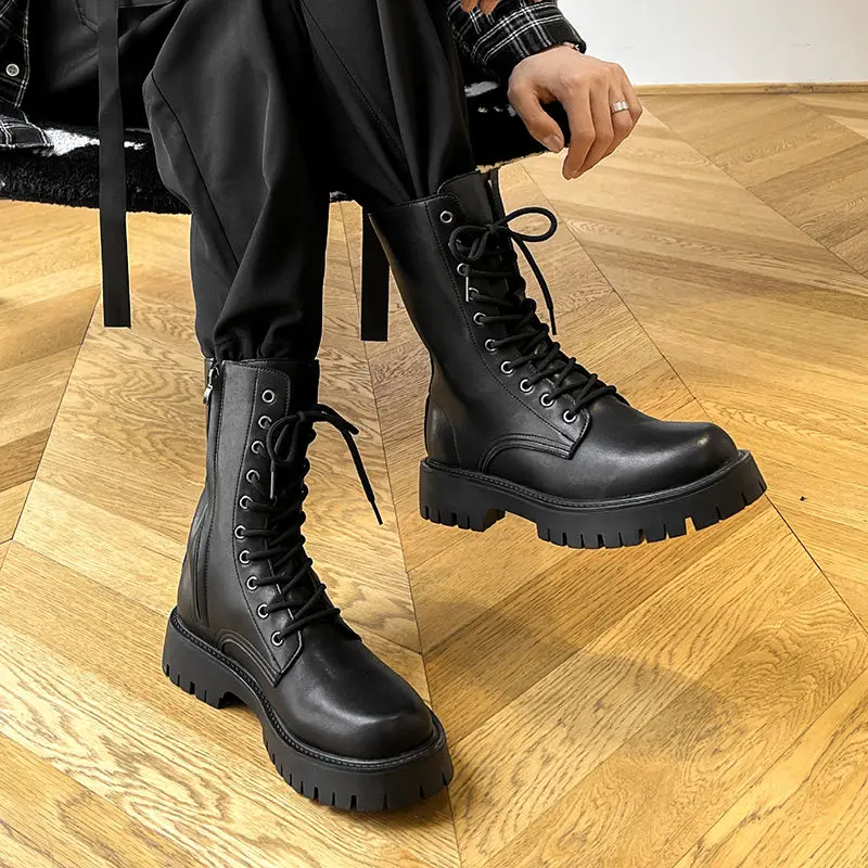 

2025 Men's Winter New British Style High-top Workwear Leather Long Chelsea Motorcycle Boots