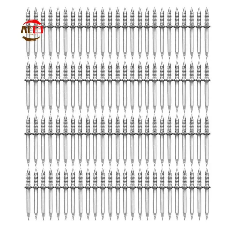 AEE3-Skirting Board Wood 100PCS Double-Head Skirting Thread Seamless Nail No Trace Nails Sheep Horn Nails Durable Silver
