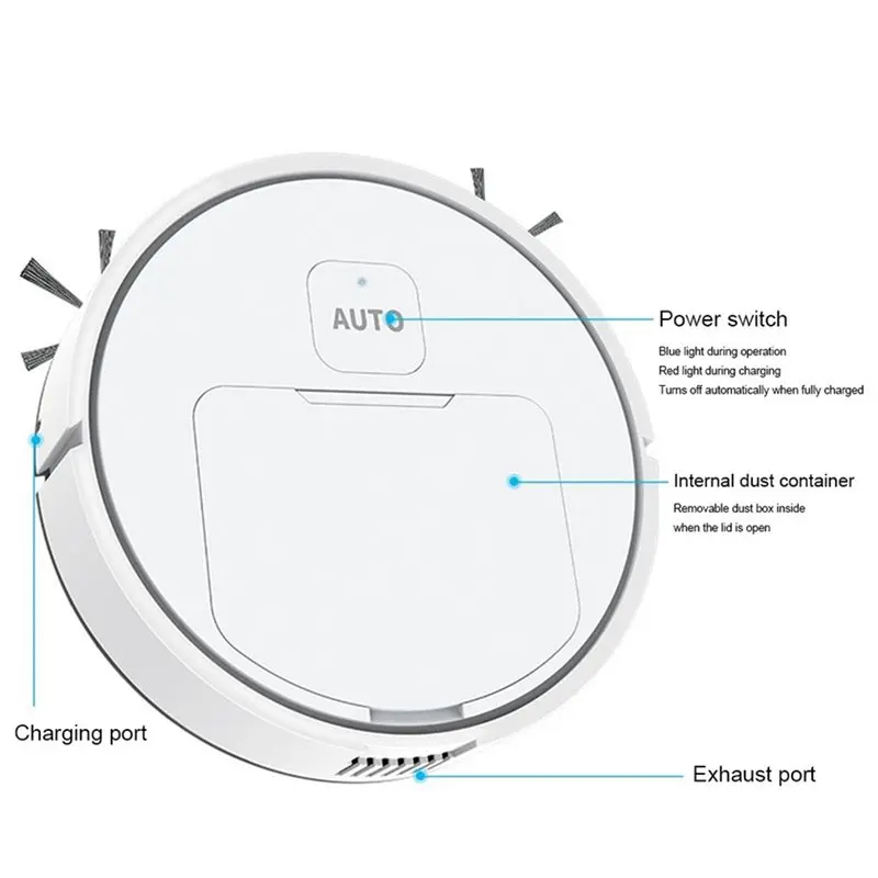 ABKR-Robot Vacuum Cleaner USB Rechargeable 1000Pa Suction Sweeper Floor Washer For Home Carpet Pet Hair Cleaning