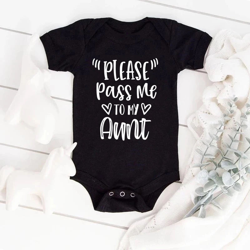 Please Pass Me To My Aunt Newborn Baby Summer Bodysuit Infant Body Short Sleeve Baby Jumpsuit Ropa Bebe Baby Boy Girl Clothes