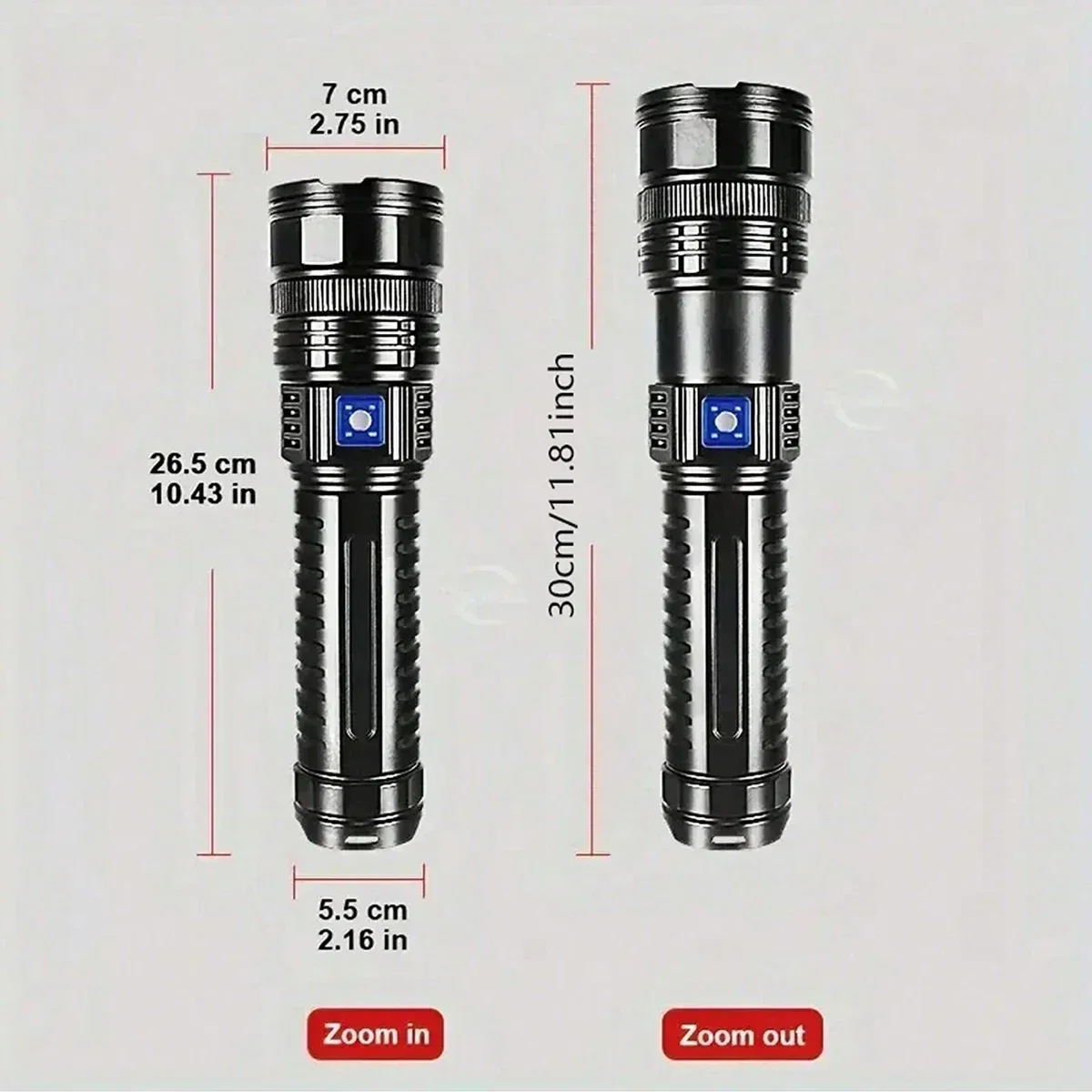 

Bright LED Flashlights, Handheld And Zoomable, RechargeableVia USB, Constructed from Plastic