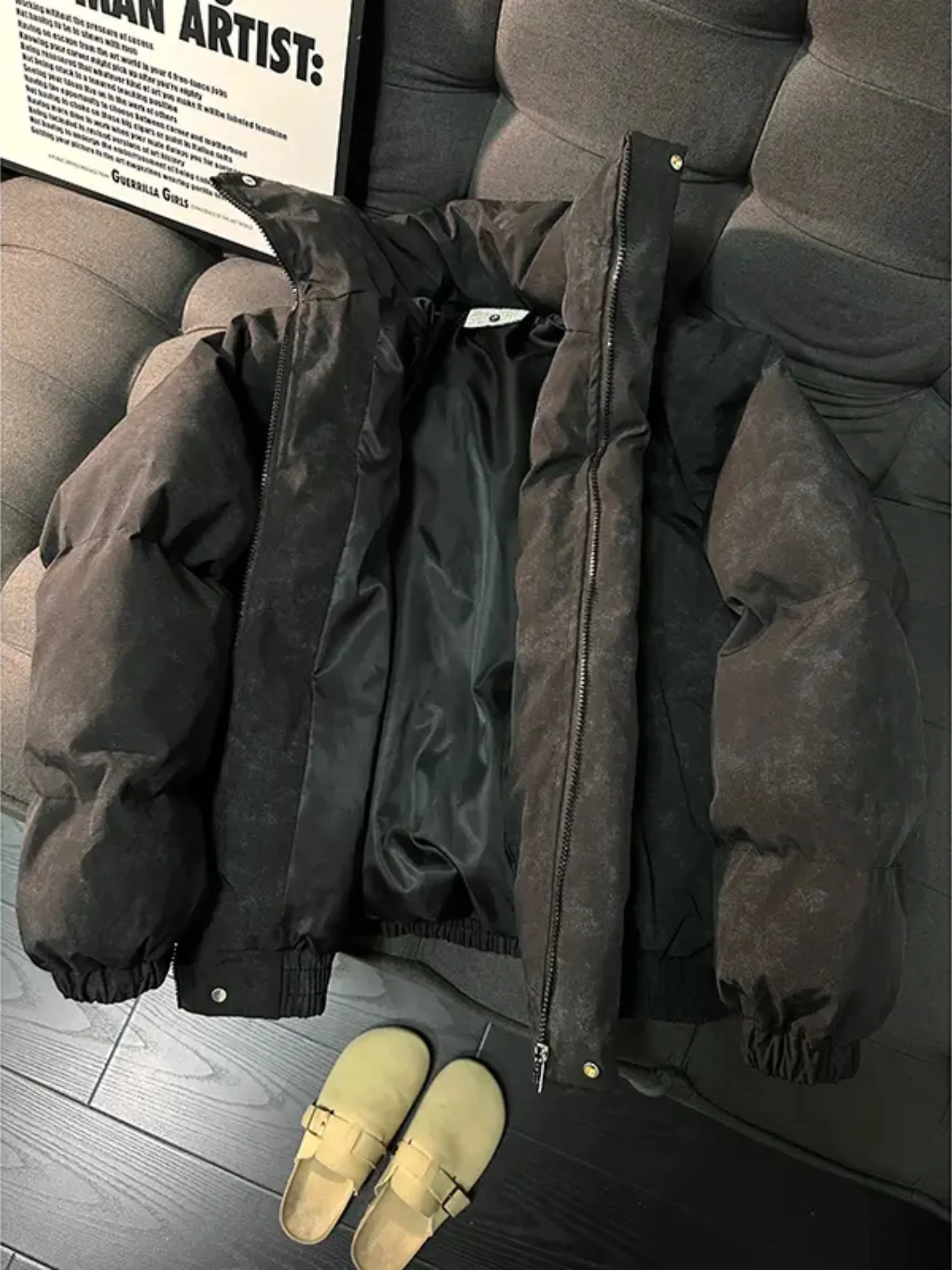 Chaqueta de Invierno Americana Teñida con Cuello Alto, Chaqueta de Aodón uesa para Hombre, Estilo Abrigo Corto, Ropa de A...