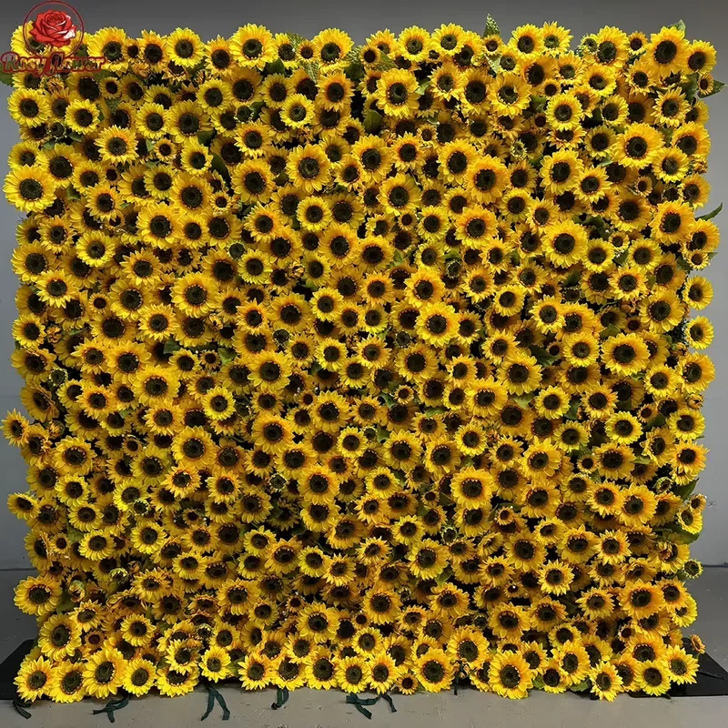 Customized Wedding Decorative Artificial Yellow Sunflower Wall Backdrop 8ft Roll up Silk Sunflower Wall