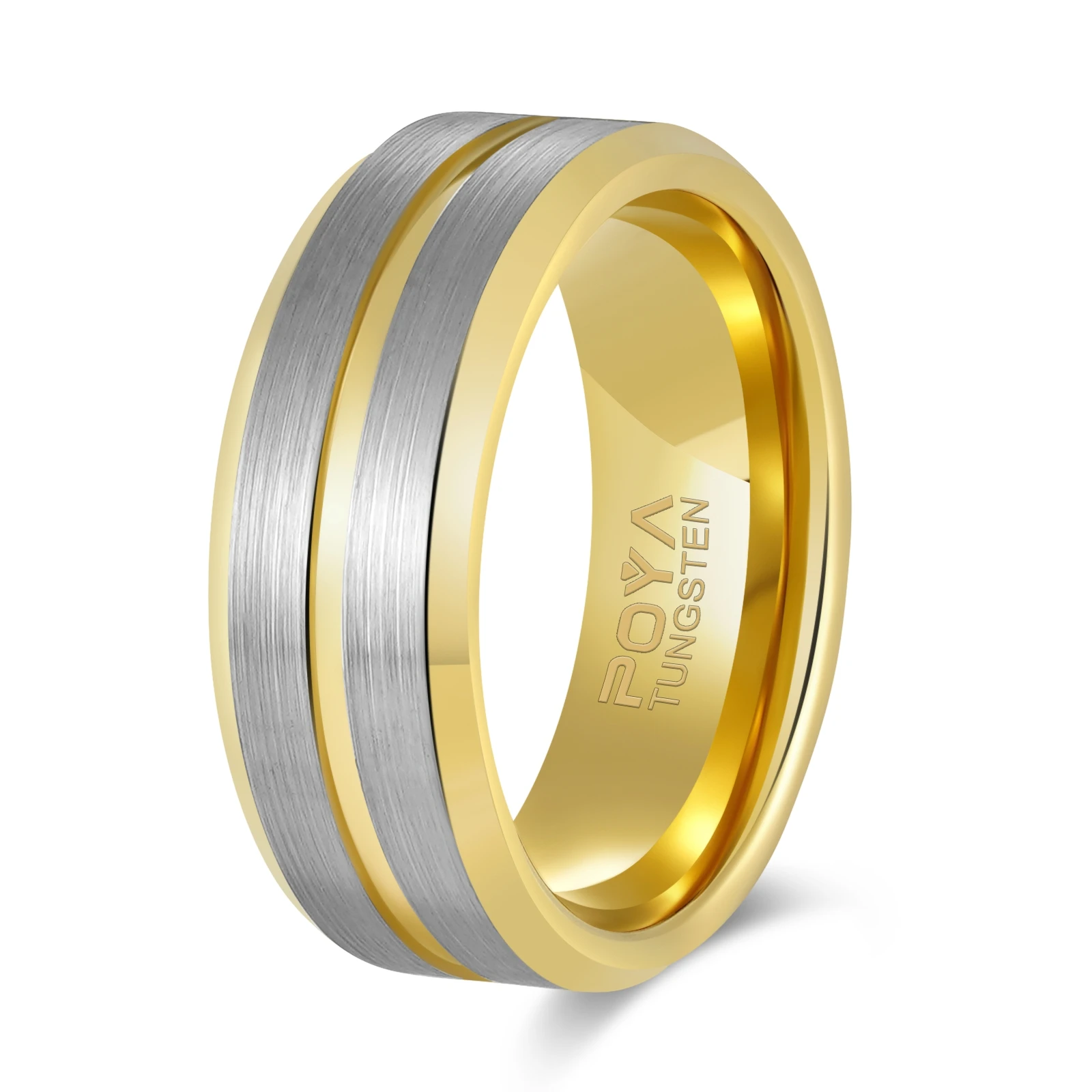 

8mm Width Gold Color Tungsten Wedding Ring for Men's Gift Grooved and Brushed Finishing Size 7-12 Free Shipping Custom Engrave