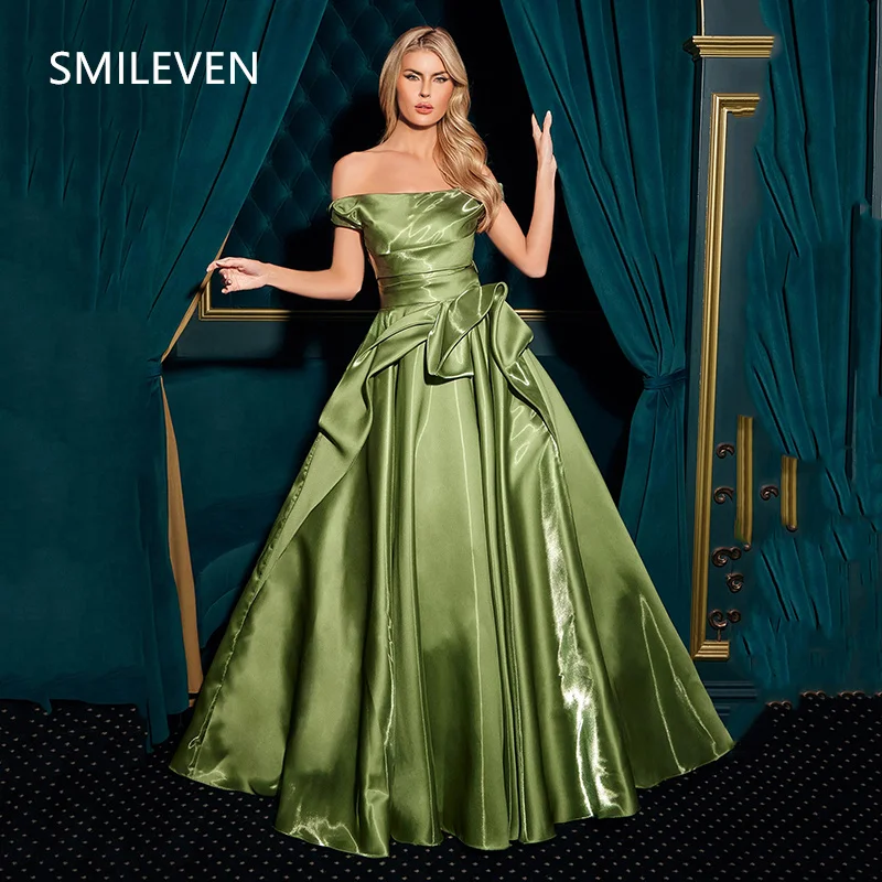 

Smileven Stunning A-line Green Prom Dress Off Shoulder Party Gowns Backless Formal Evening Dress Gift Customized 2025