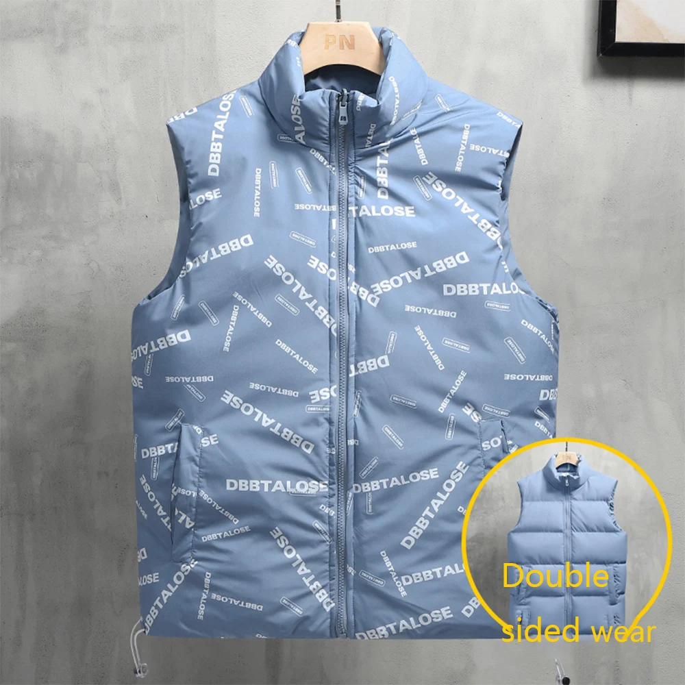 Trendy fashion street cross-border winter double-sided vest loose and warm thick plus size cotton jacket men's camisole sleevele