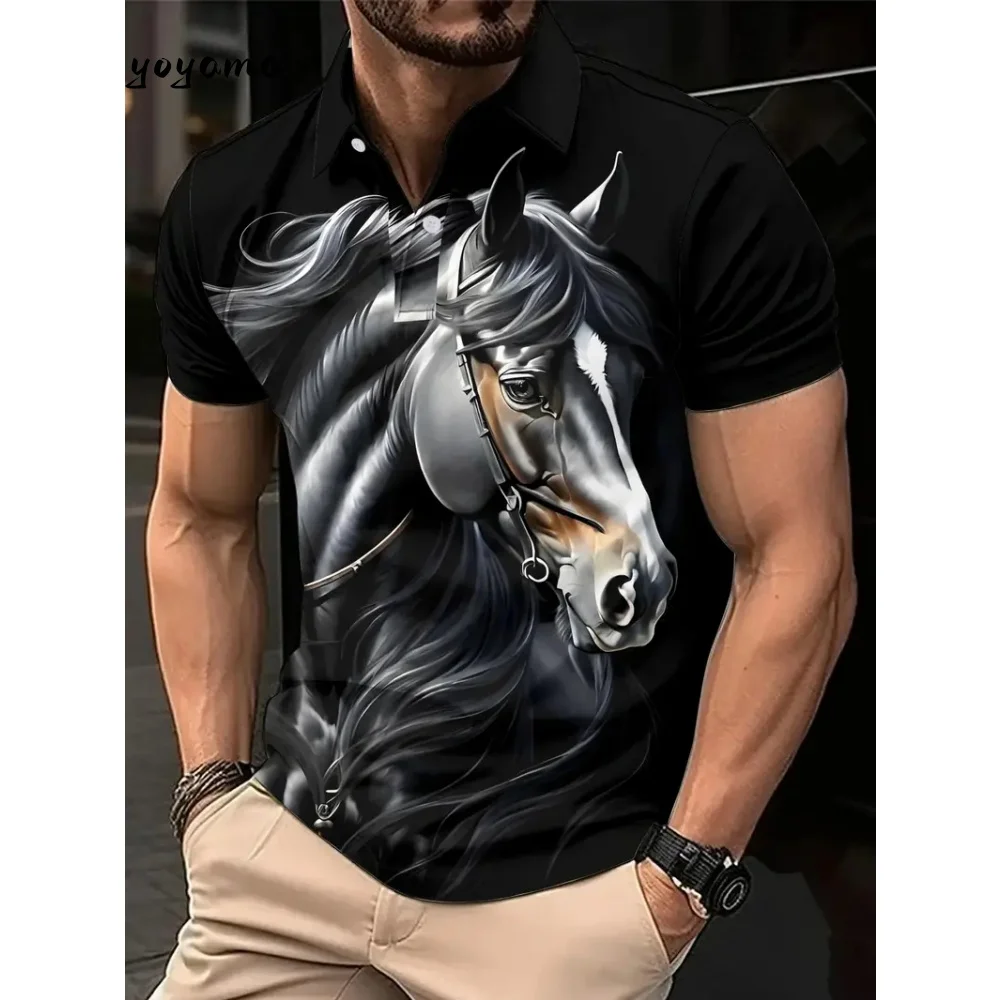 

Fashion Men's Polo Shirts Horse Print Men's Clothing Trendy Versatile Men's Tops Casual Printed Men's Polo Short Sleeved Shirts