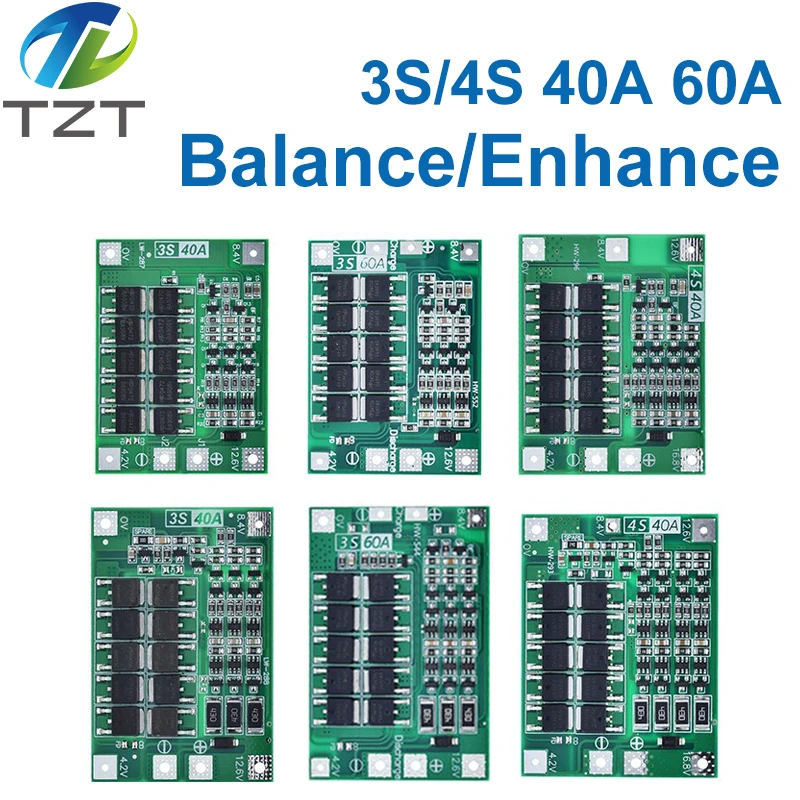 3S/4S 40A 60A Li-ion Lithium Battery Charger Protection Board 18650  BMS For Drill Motor 11.1V 12.6V/14.8V 16.8V Enhance/Balance