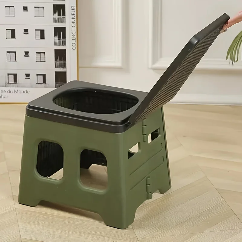 1pc Portable Folding Toilet With Lid - Ideal For Camping, Hiking, And Emergencies