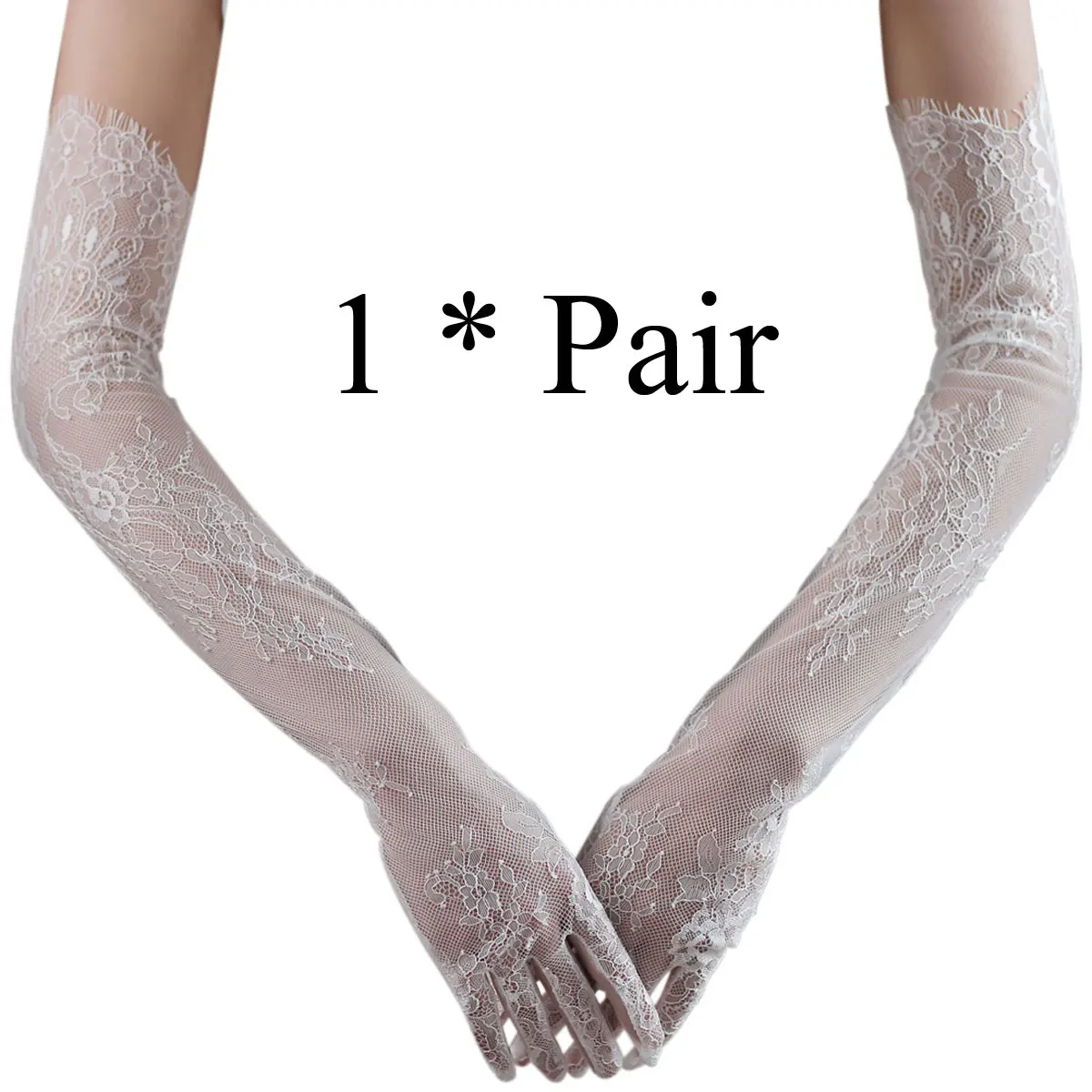WG054 Hochzeit Braut Lange Handschuhe Wimpern Rand Spitze Applique Finger Braut Handschuh Weiße Handschuhe Frauen Prom Oper Handschuhe