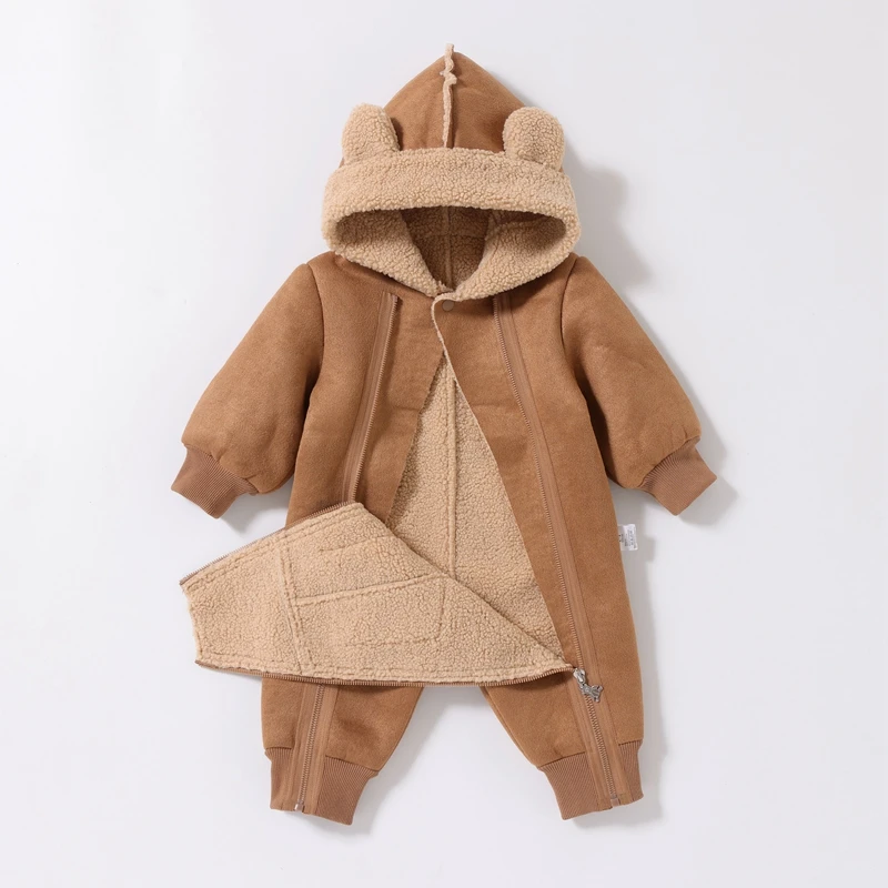 

Боди для новорожденных, новинка 2025 года, модная осенне-зимняя одежда для мальчиков и девочек, теплый комбинезон для младенцев, детская куртка с капюшоном, От 0 до 24 месяцев