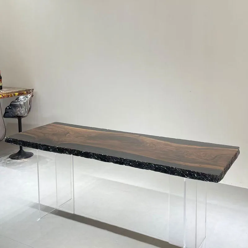 Black walnut ice crack resin large board 256 * 90 * 5 high-end office simple modern boss table