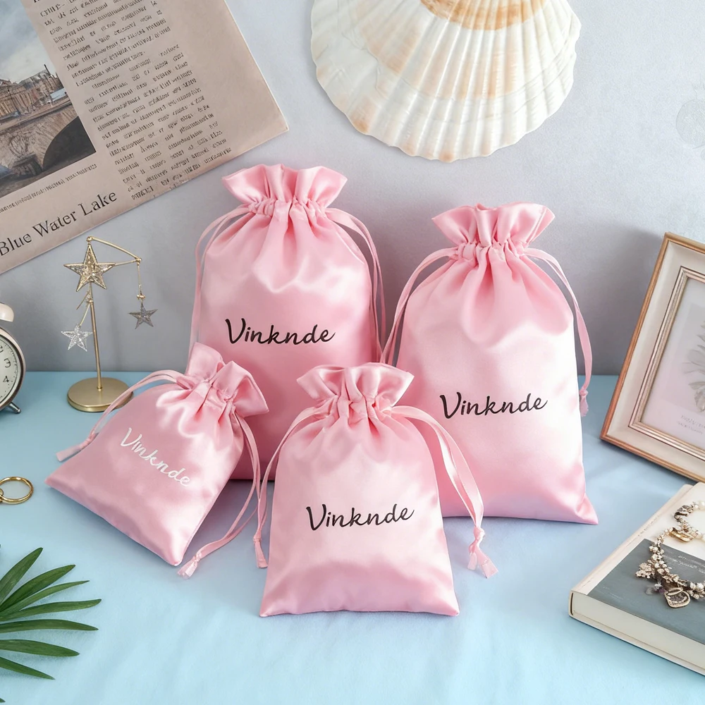 

50pcs Pink Jewelry Silk Satin Drawstring Bag Wedding Lovely Candy Packaging Pouches Gifts Ring Cosmetic Container Custom Logo