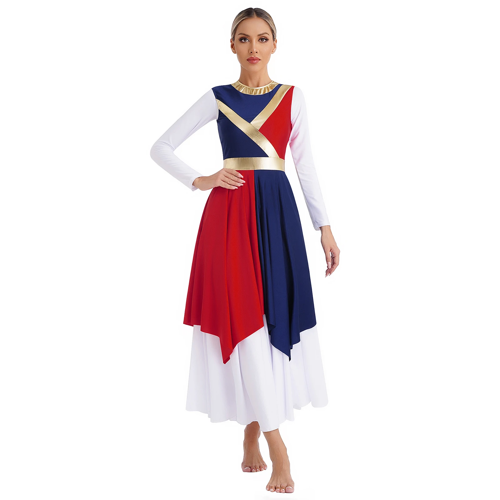 Women Liturgical Praise Lyrical Dance Church Choir Worship Stage Performance Costume Sleeveless Asymmetrical Hem Dress Dancewear