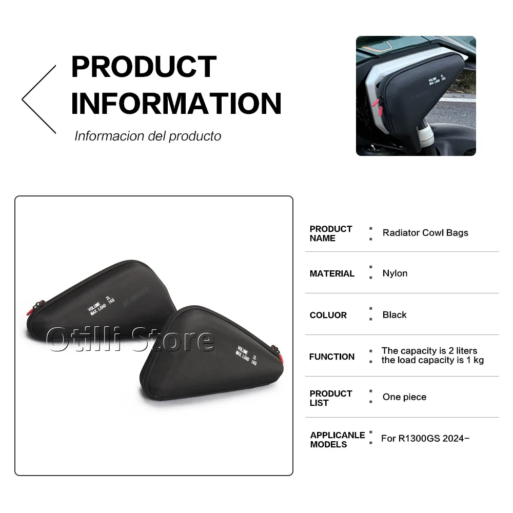 R1300GS 2L Motorcycle Accessories Radiator Cowl Bag Side Fairing Tool Storage Bags 1kg For BMW R1300GS R 1300GS 2023 2024 2025
