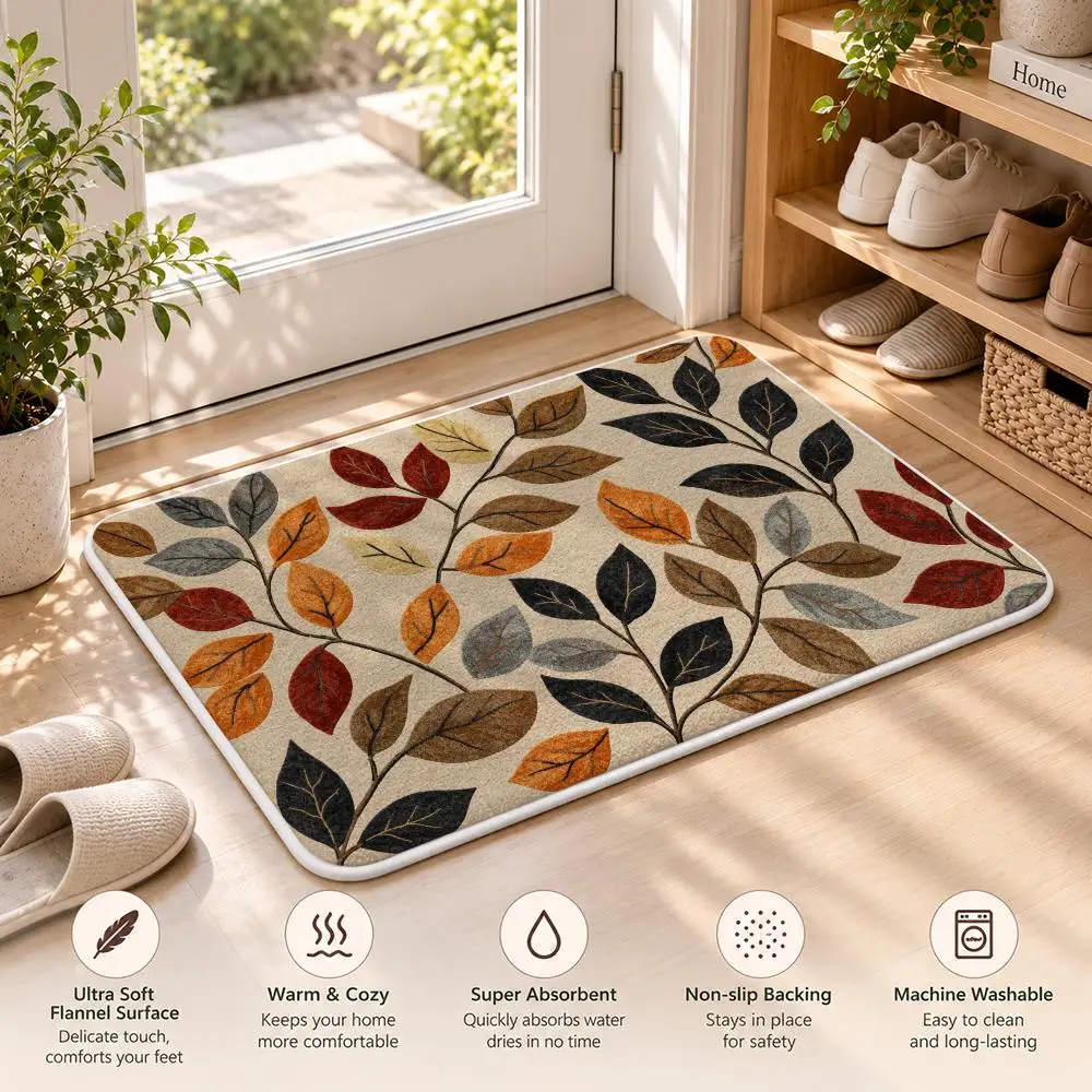 Stitched Blooms And Dried Flora Floor Mat Flannel Rug Soft Non Slip Washable Door Mat for Bathroom Bedroom Kitchen Home Decor 3