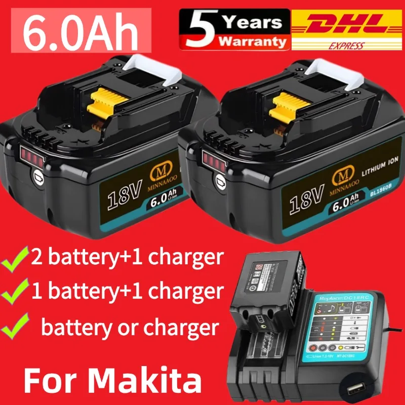 

100% подлинная литиевая батарея Makita 18 В, 6 Ач, замена Аксессуары для электроинструментов BL1840 BL1830B BL1850B