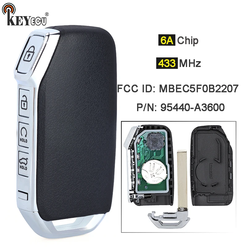 

Чип KEYECU 433 МГц, 6 А, артикул: 95440-A3600 FCC ID: MBEC5FOB2207, умный дистанционный автомобильный брелок без ключа для Kia Ray 2023-2024