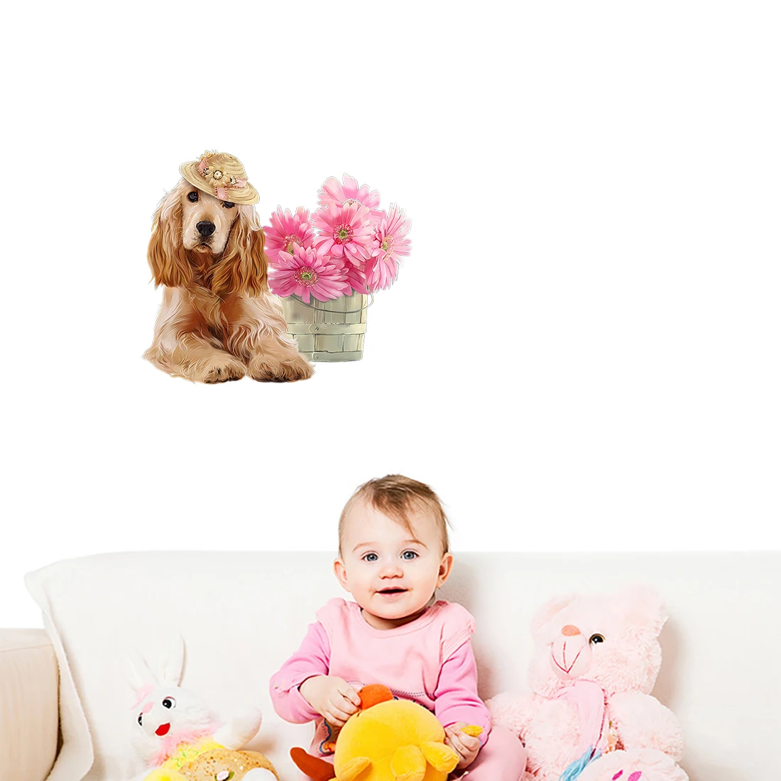 Three Ratels QD119 Lovely pastoral style Hand painted dog sticker home decoration kid's bedroom wall paste toilet Decal