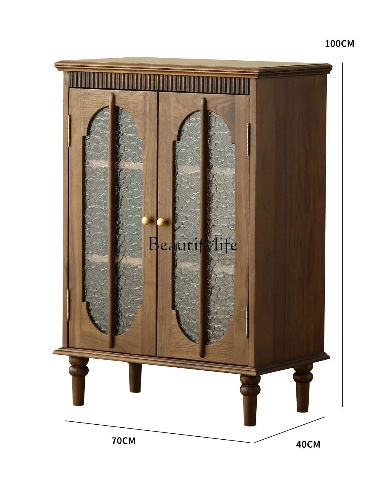 LJY*French retro solid wood side cabinet, medieval North American black walnut glass small bookcase in living room