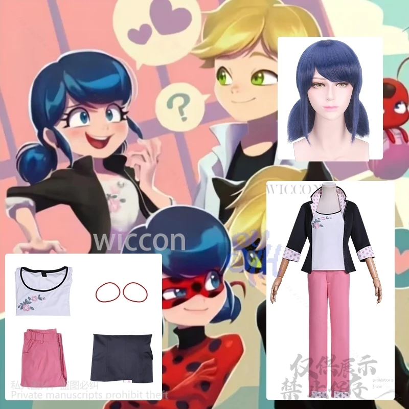 

Nadybuu 6th Cosplay Reddy Anime Costume Black Coat Pink Dots Pink Pant Kawaii Uniform Jirai Kei Girls Halloween Party Customized